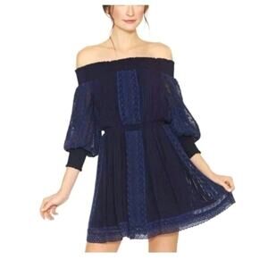 Alice + Olivia Pammy Indigo Eyelet Lace Off Shoulder Mini Dress Size 8